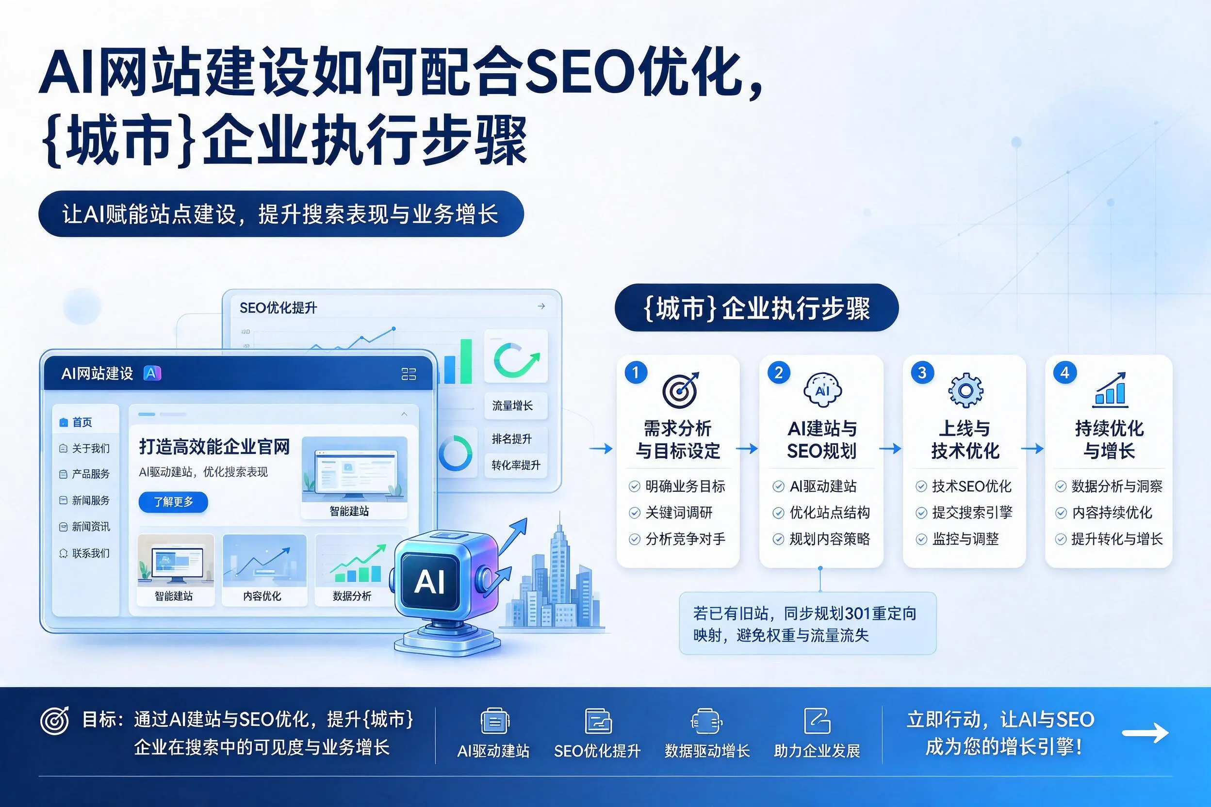 AI网站建设如何配合SEO优化,伊春企业执行步骤