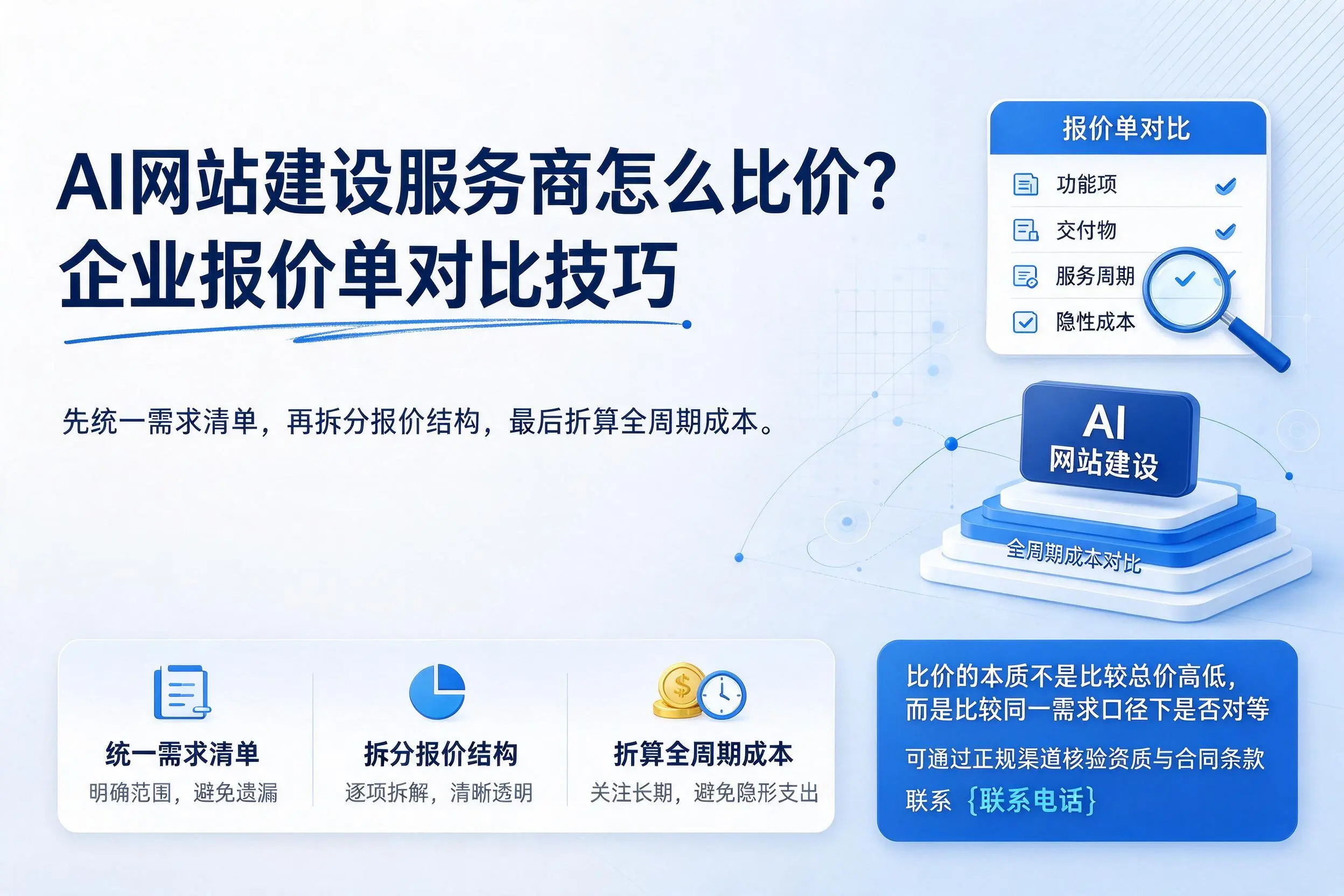 AI网站建设服务商怎么比价?伊春企业报价单对比技巧