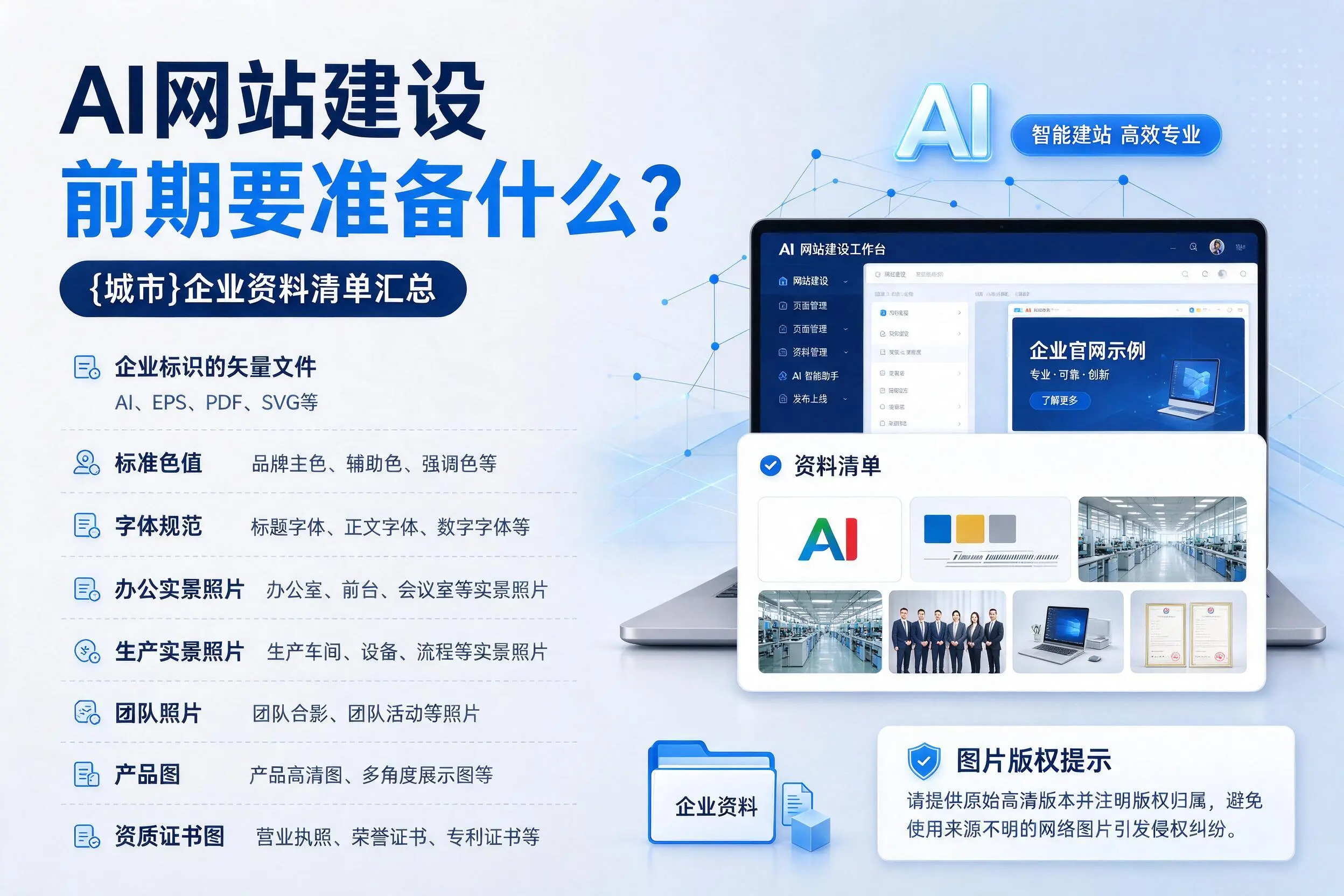 AI网站建设前期要准备什么?伊春企业资料清单汇总