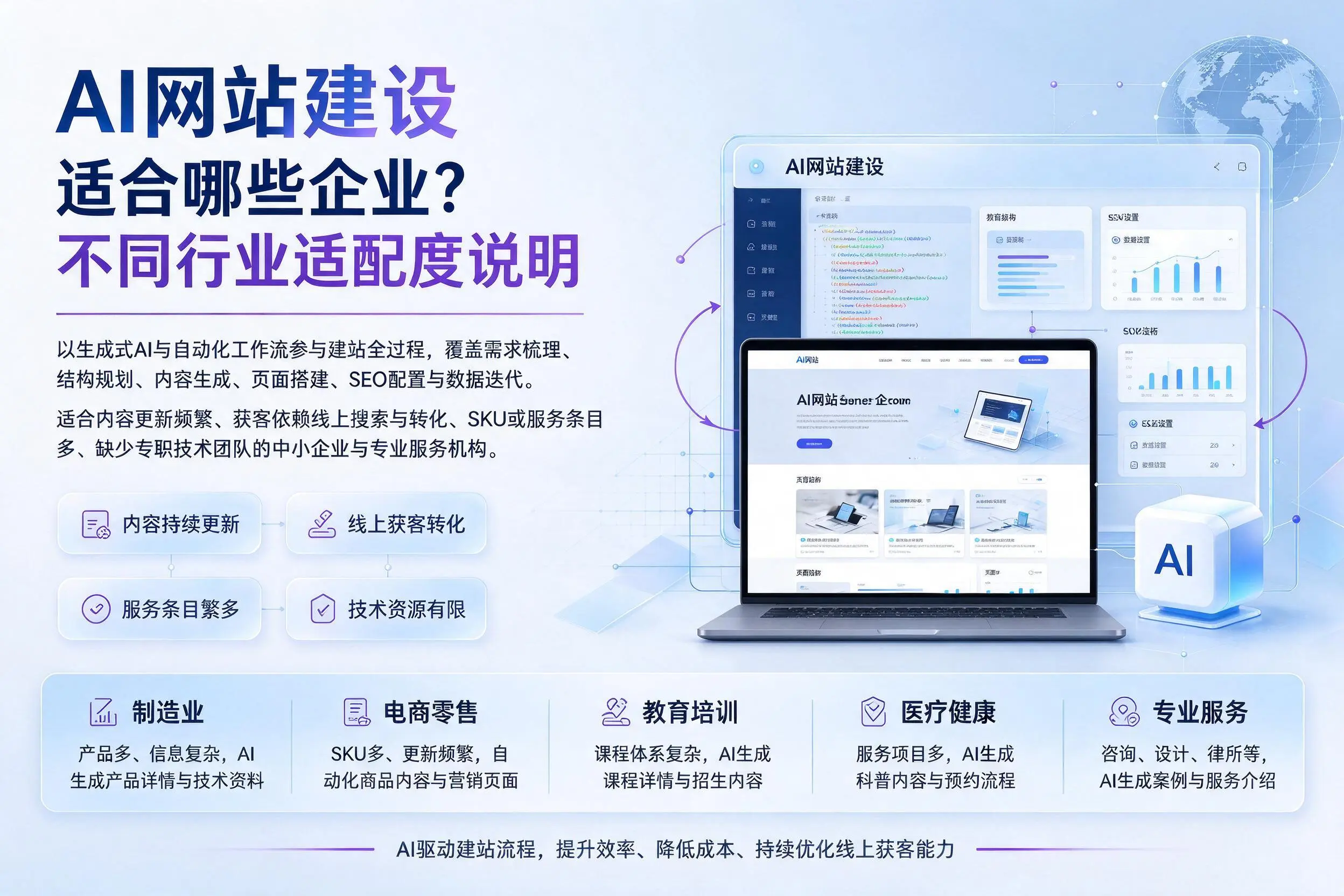 AI网站建设适合哪些企业?伊春不同行业适配度说明